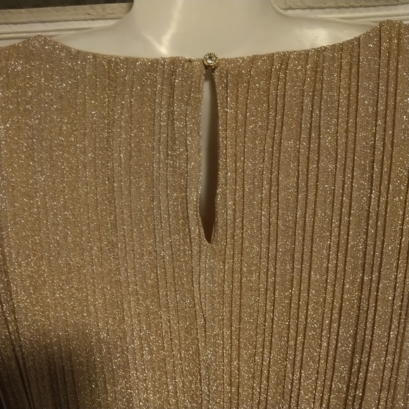 NY & Co🪩🏵️Metallic Plisse Tiered Rosette Dress - Picture 7 of 11